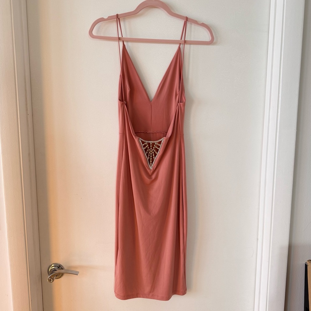 3/$30 A’GACI Satin Slip Dress w/ Rhinestone Cutout – Rose Pink (M)